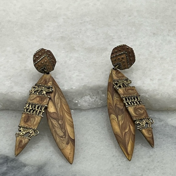 ✔️Bronze & Gold Painted and Tiger Detailed Exquisite Hanging Earrings - Picture 2 of 9